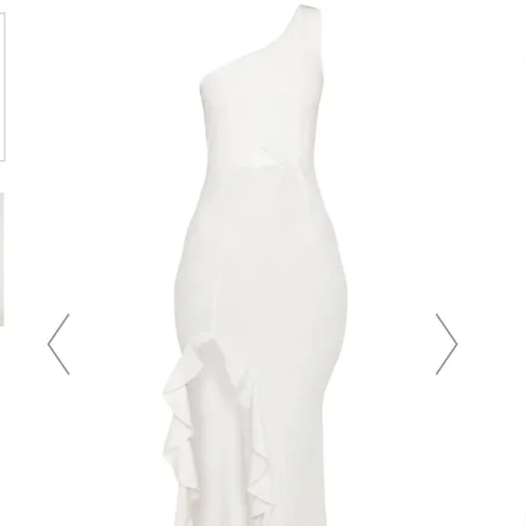 PrettyLittleThing | Dresses | Pretty Little Thing White Off Shoulder Ruffle  Hem Maxi Dress | Poshmark